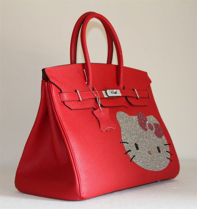 High Quality Fake Hermes Birkin Hello Kitty 35CM Togo Leather Bag Red HK0001 - Click Image to Close